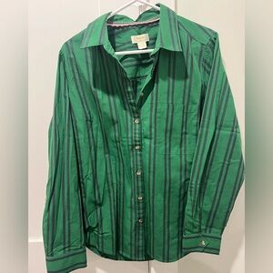 Maeve by Anthropologie Green and Black Striped Long Sleeve Shirt